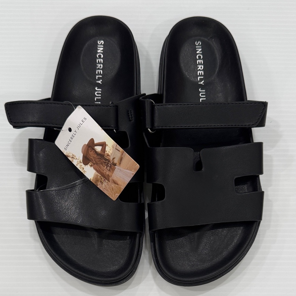 Sincerly Jules Women’s Black Adjustable Slide Sandals